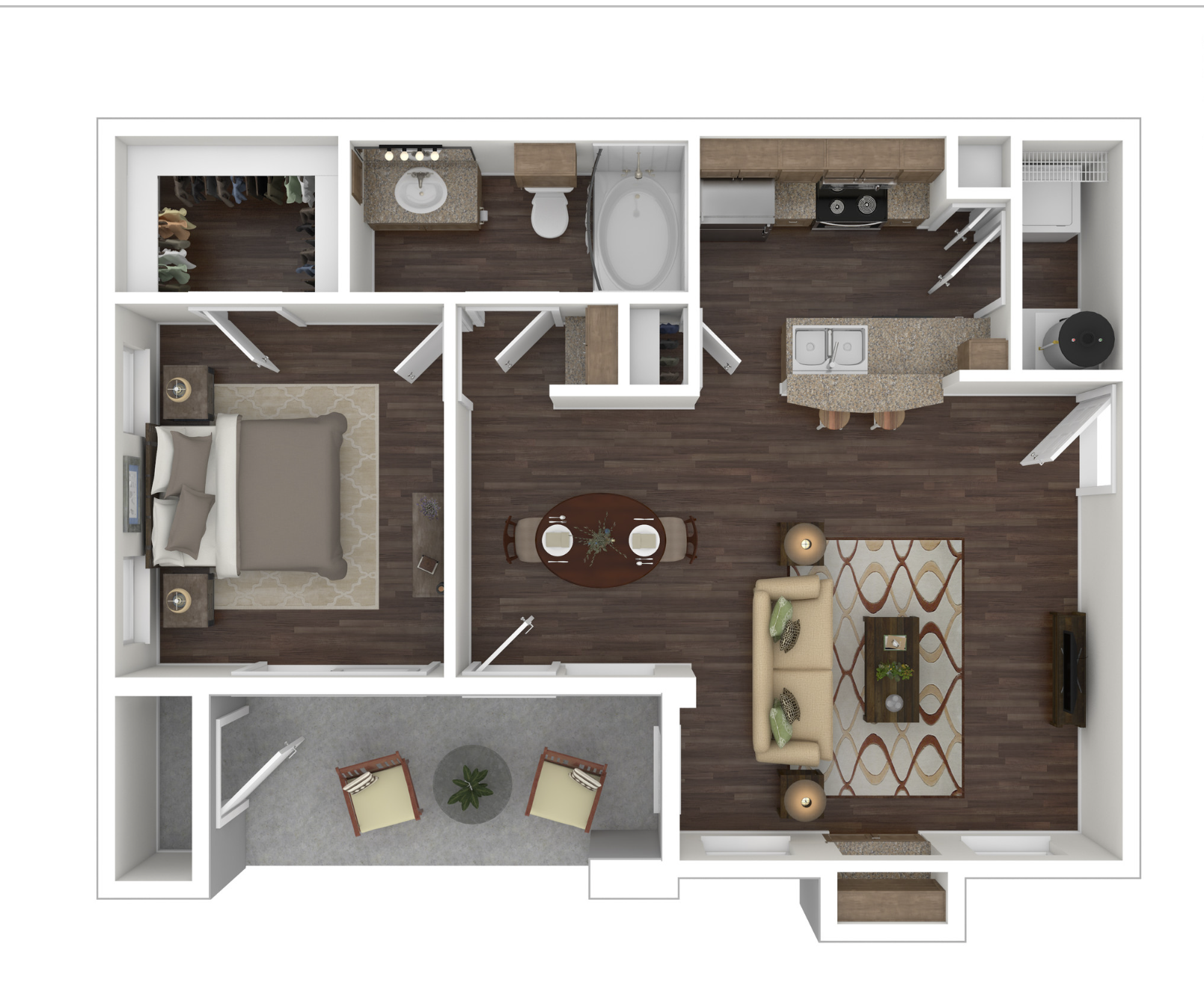 Floor plan for 1 bed, 1 bath, 783 sqft